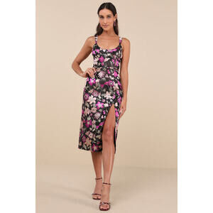 Immaculate Chicness Black Floral Brocade Midi Dress